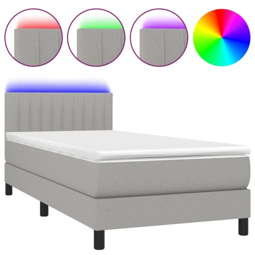 Box spring postelja z vzmetnico LED sv. siva 100x200 cm blago - Image 2