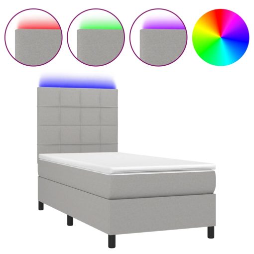 Box spring postelja z vzmetnico LED sv. siva 100x200 cm blago - Image 2