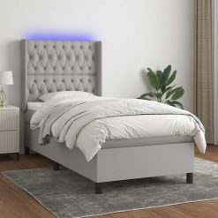 Box spring postelja z vzmetnico LED sv. siva 100x200 cm blago