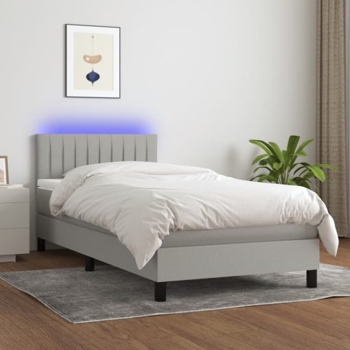 Box spring postelja z vzmetnico LED sv. siva 100x200 cm blago