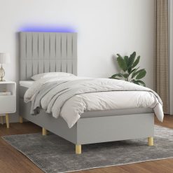 Box spring postelja z vzmetnico LED sv. siva 100x200 cm blago