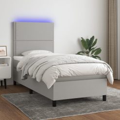 Box spring postelja z vzmetnico LED sv. siva 100x200 cm blago