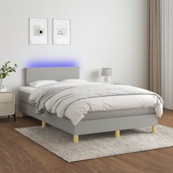 Box spring postelja z vzmetnico LED sv. siva 120x200 cm blago