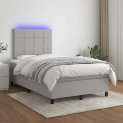 Box spring postelja z vzmetnico LED sv. siva 120x200 cm blago