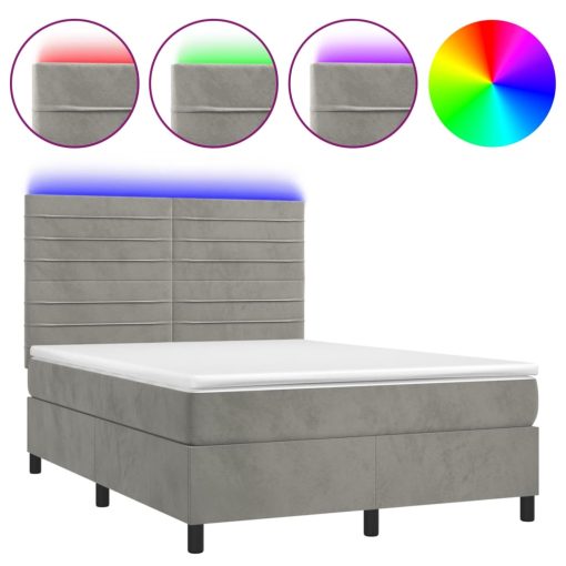 Box spring postelja z vzmetnico LED sv. siva 140x190 cm žamet - Image 2