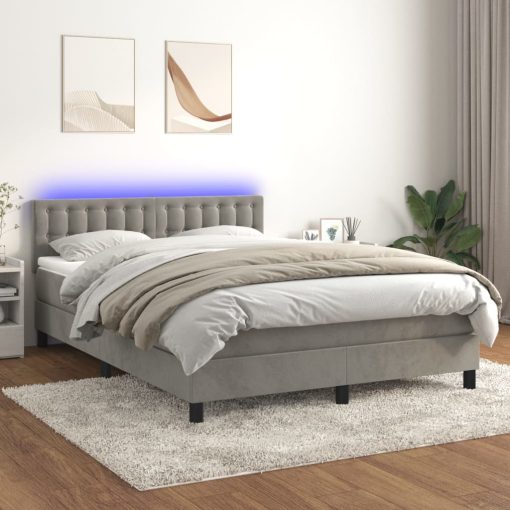 Box spring postelja z vzmetnico LED sv. siva 140x190 cm žamet