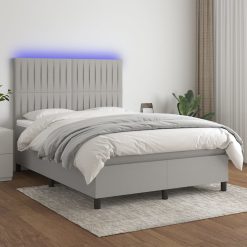 Box spring postelja z vzmetnico LED sv. siva 140x200 cm blago