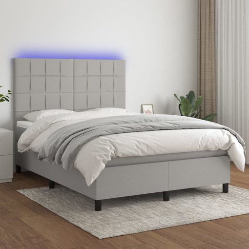 Box spring postelja z vzmetnico LED sv. siva 140x200 cm blago