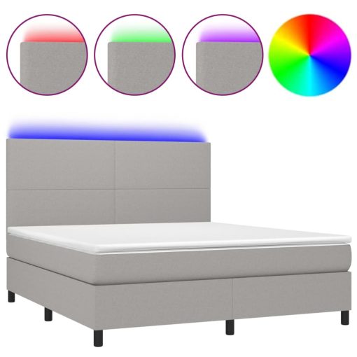 Box spring postelja z vzmetnico LED sv. siva 160x200 cm blago - Image 2