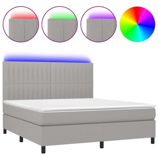 Box spring postelja z vzmetnico LED sv. siva 160x200 cm blago - Image 2