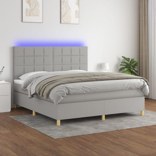 Box spring postelja z vzmetnico LED sv. siva 160x200 cm blago