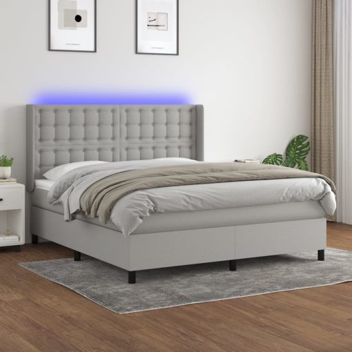 Box spring postelja z vzmetnico LED sv. siva 160x200 cm blago