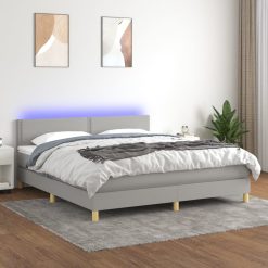 Box spring postelja z vzmetnico LED sv. siva 160x200 cm blago