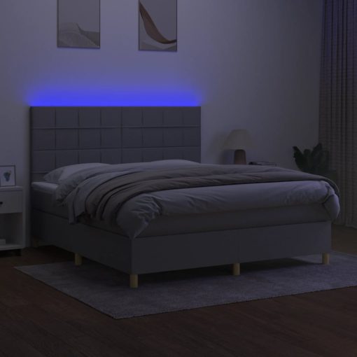 Box spring postelja z vzmetnico LED sv. siva 160x200 cm blago - Image 3