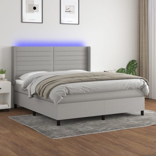 Box spring postelja z vzmetnico LED sv. siva 160x200 cm blago