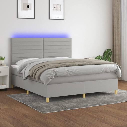 Box spring postelja z vzmetnico LED sv. siva 160x200 cm blago