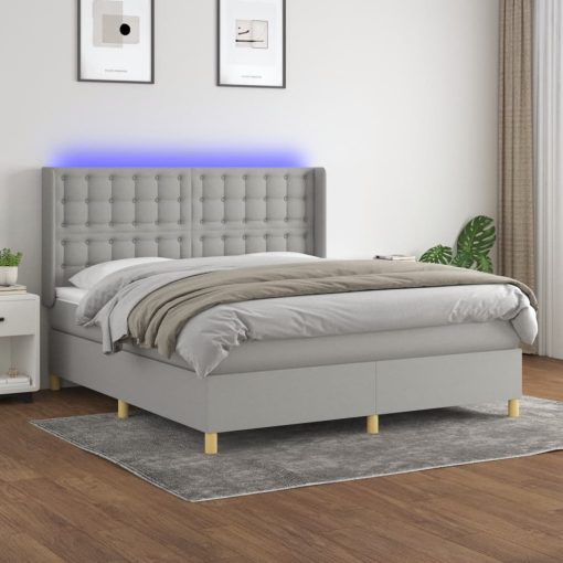 Box spring postelja z vzmetnico LED sv. siva 160x200 cm blago