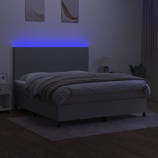 Box spring postelja z vzmetnico LED sv. siva 160x200 cm blago - Image 4