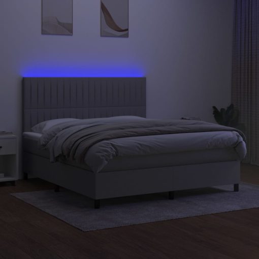 Box spring postelja z vzmetnico LED sv. siva 160x200 cm blago - Image 4