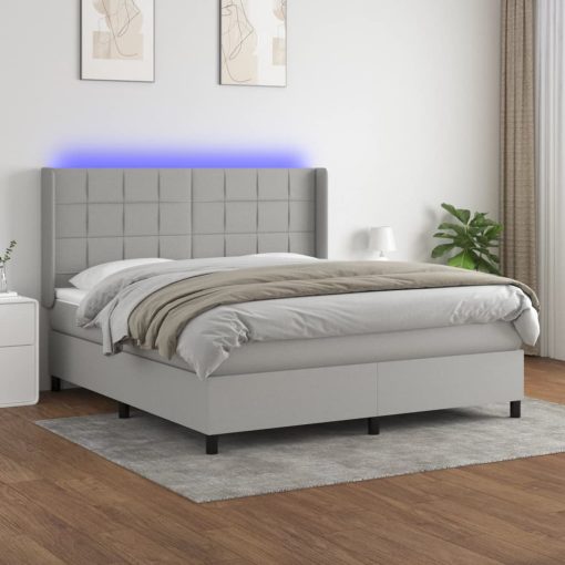 Box spring postelja z vzmetnico LED sv. siva 160x200 cm blago