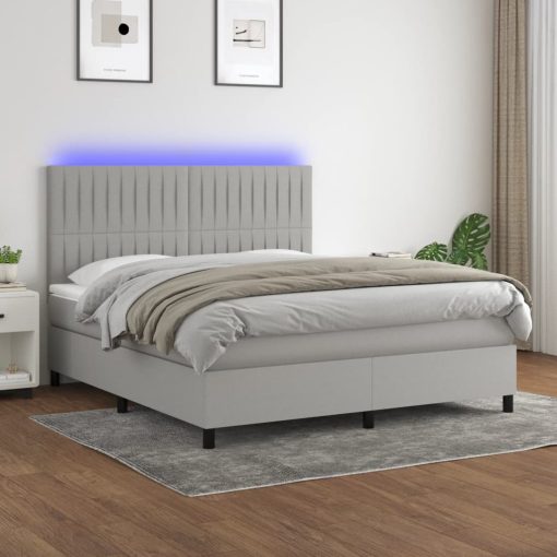 Box spring postelja z vzmetnico LED sv. siva 160x200 cm blago