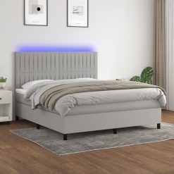 Box spring postelja z vzmetnico LED sv. siva 180x200 cm blago