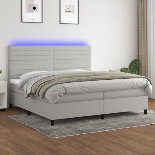 Box spring postelja z vzmetnico LED sv. siva 200x200 cm blago