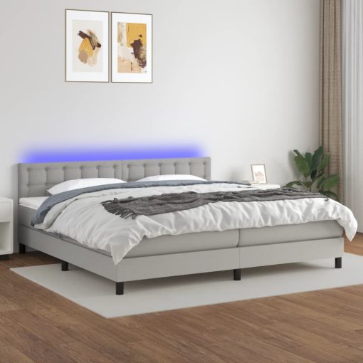 Box spring postelja z vzmetnico LED sv. siva 200x200 cm blago