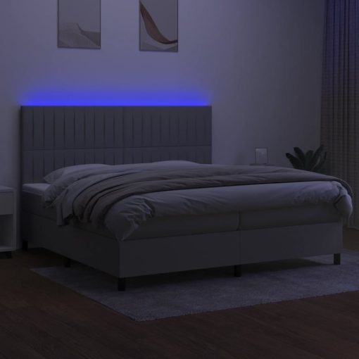 Box spring postelja z vzmetnico LED sv. siva 200x200 cm blago - Image 4