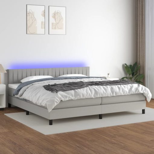 Box spring postelja z vzmetnico LED sv. siva 200x200 cm blago