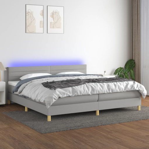 Box spring postelja z vzmetnico LED sv. siva 200x200 cm blago