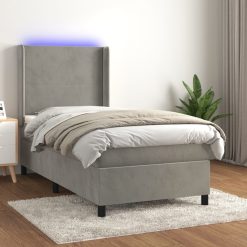 Box spring postelja z vzmetnico LED svetlo siva 100x200cm žamet