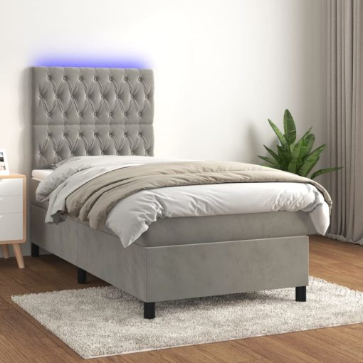 Box spring postelja z vzmetnico LED svetlo siva 100x200cm žamet