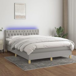 Box spring postelja z vzmetnico LED svetlo siva 140x190cm blago