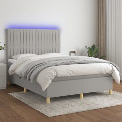 Box spring postelja z vzmetnico LED svetlo siva 140x190cm blago