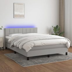 Box spring postelja z vzmetnico LED svetlo siva 140x190cm blago