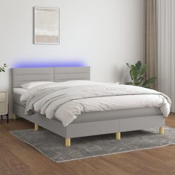 Box spring postelja z vzmetnico LED svetlo siva 140x190cm blago