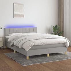 Box spring postelja z vzmetnico LED svetlo siva 140x190cm blago