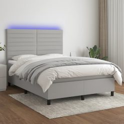 Box spring postelja z vzmetnico LED svetlo siva 140x190cm blago