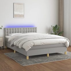 Box spring postelja z vzmetnico LED svetlo siva 140x190cm blago