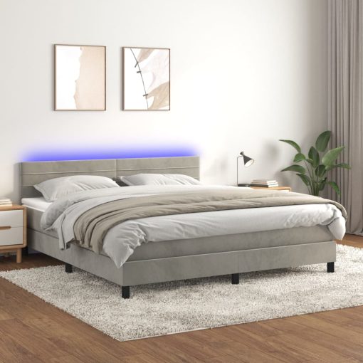 Box spring postelja z vzmetnico LED svetlo siva 160x200cm žamet