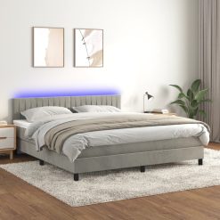 Box spring postelja z vzmetnico LED svetlo siva 180x200cm žamet