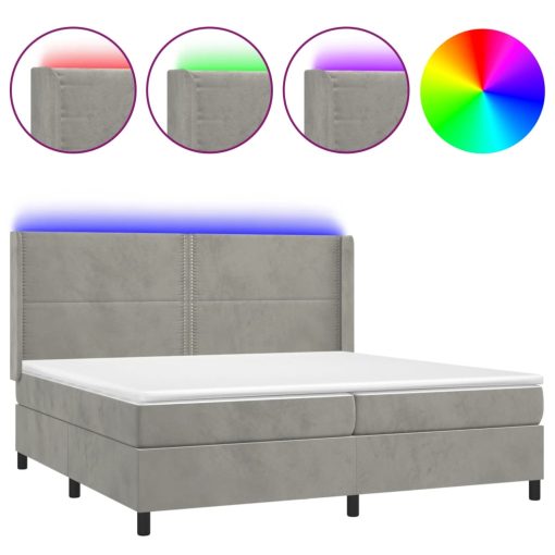 Box spring postelja z vzmetnico LED svetlo siva 200x200cm žamet - Image 2