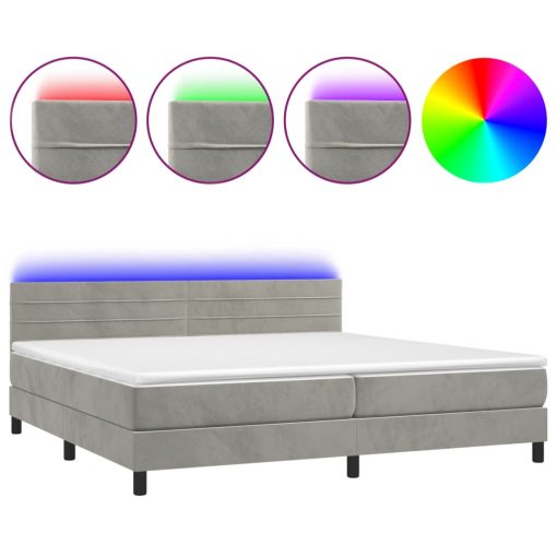 Box spring postelja z vzmetnico LED svetlo siva 200x200cm žamet - Image 2