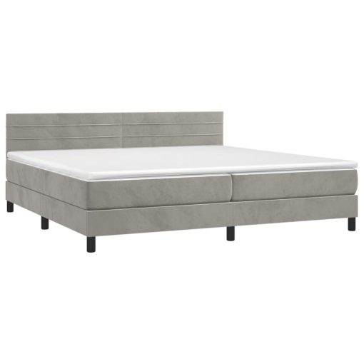 Box spring postelja z vzmetnico LED svetlo siva 200x200cm žamet - Image 3