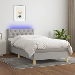 Box spring postelja z vzmetnico LED svetlo siva 80x200 cm blago