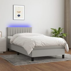 Box spring postelja z vzmetnico LED svetlo siva 80x200 cm blago