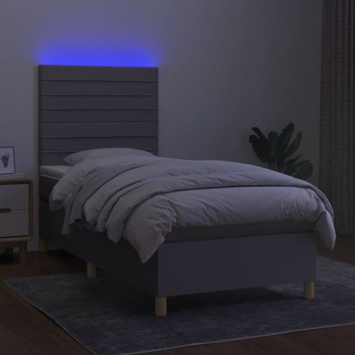 Box spring postelja z vzmetnico LED svetlo siva 80x200 cm blago - Image 4