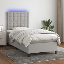 Box spring postelja z vzmetnico LED svetlo siva 80x200 cm blago