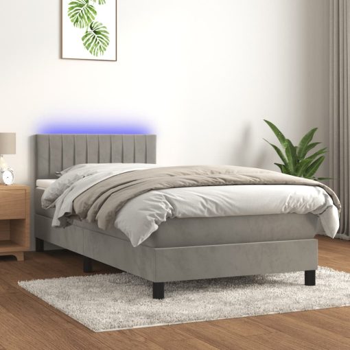 Box spring postelja z vzmetnico LED svetlo siva 80x200 cm žamet